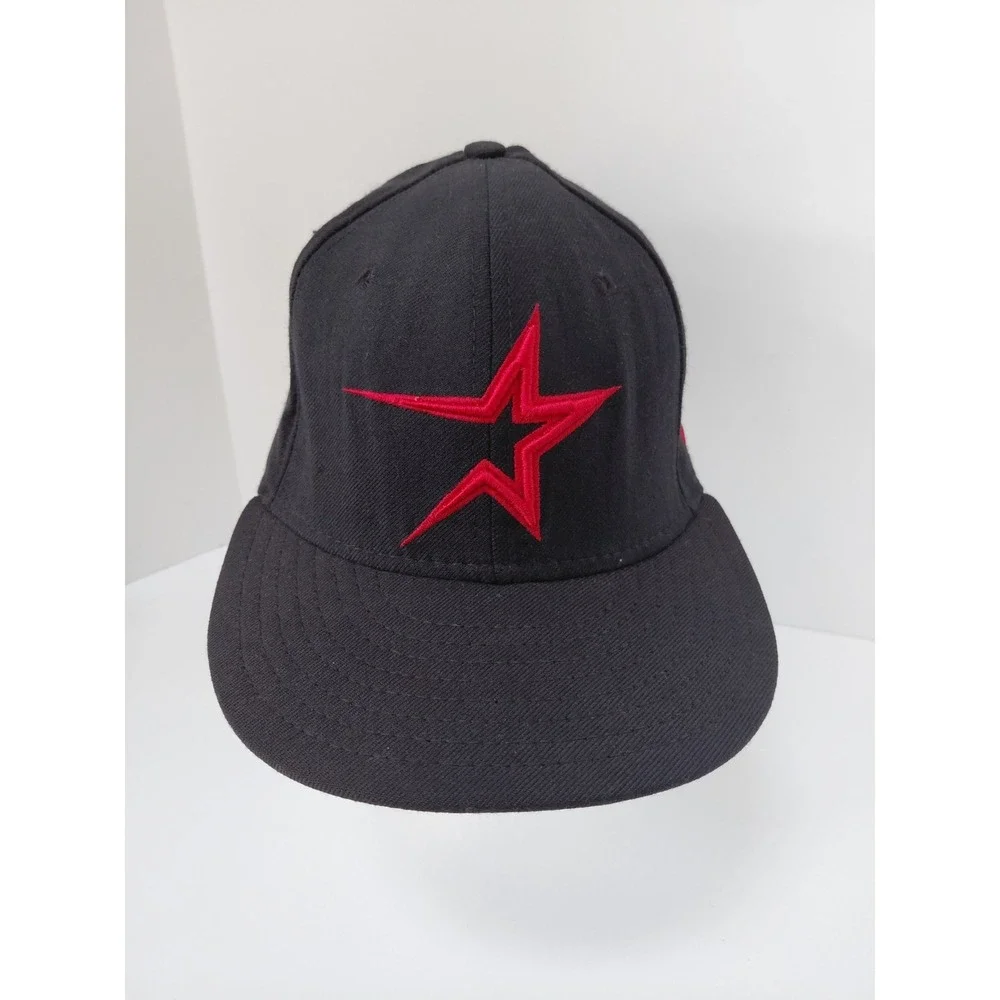 Houston Astros Hat Cap Mens Fitted 7 1/2 New Era Black Red Cooperstown